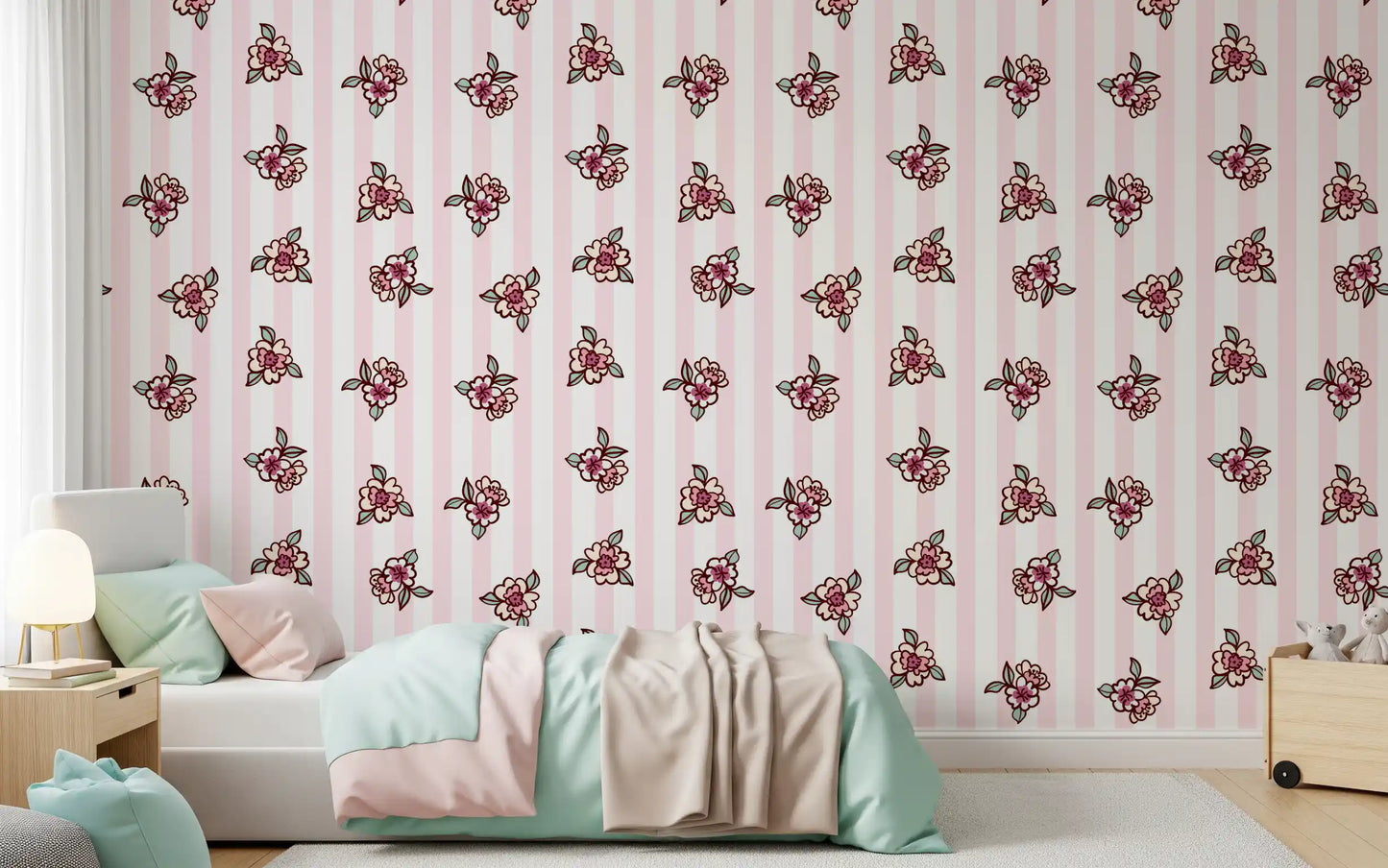Soft Pink Blossom Stripe Wallpaper⁠