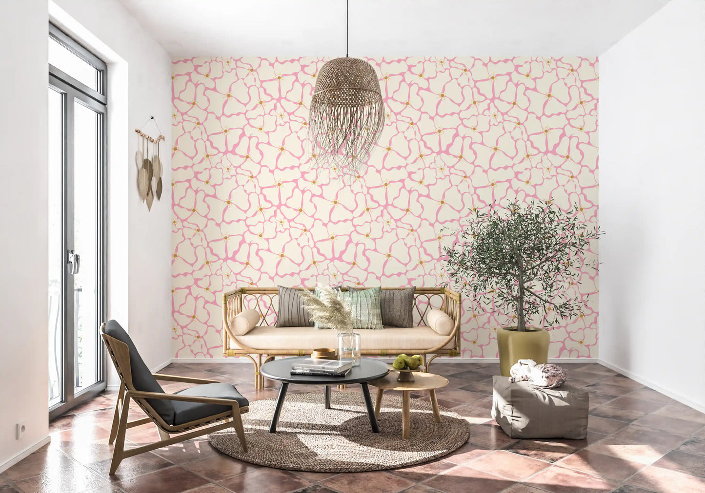 Carta da parati Flusso di petali rosa cipria