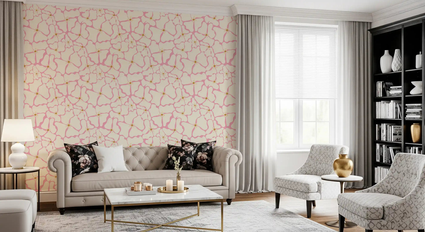 Carta da parati Flusso di petali rosa cipria