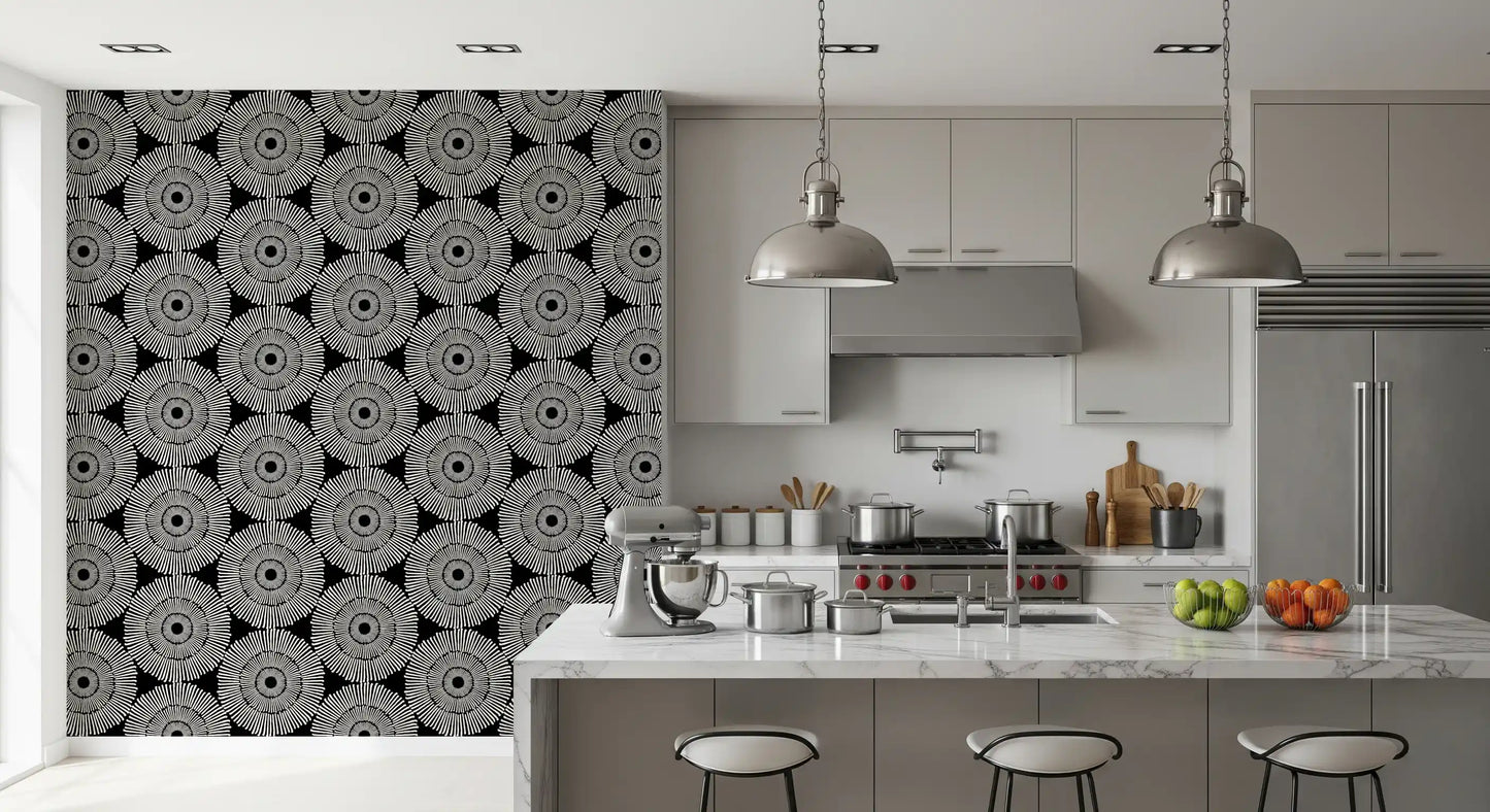 Modernist Painterly Orbit Geometric Motif Wallpaper⁠