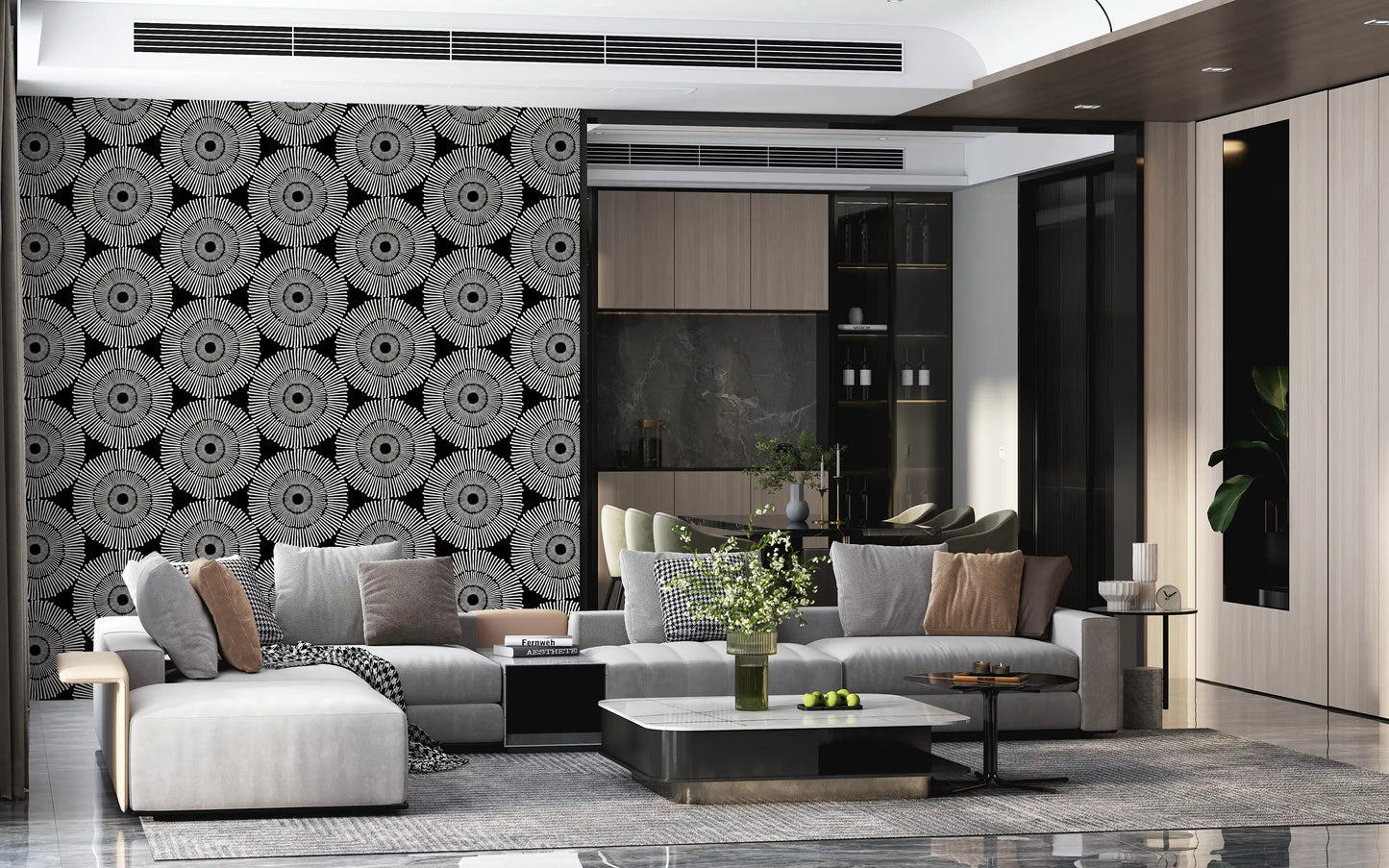 Modernist Painterly Orbit Geometric Motif Wallpaper⁠