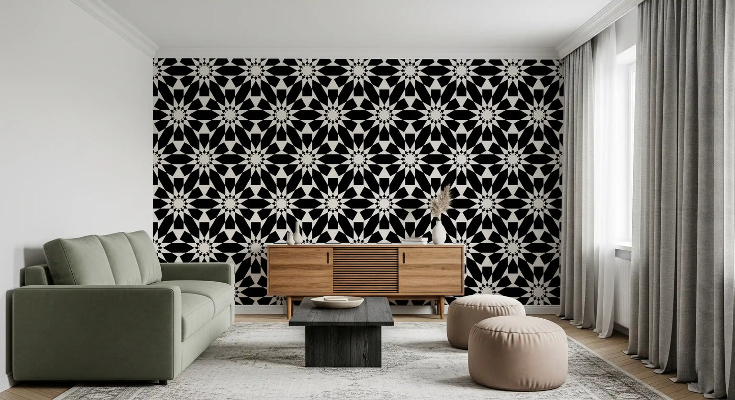 Carta da parati con motivo geometrico minimalista a stelle