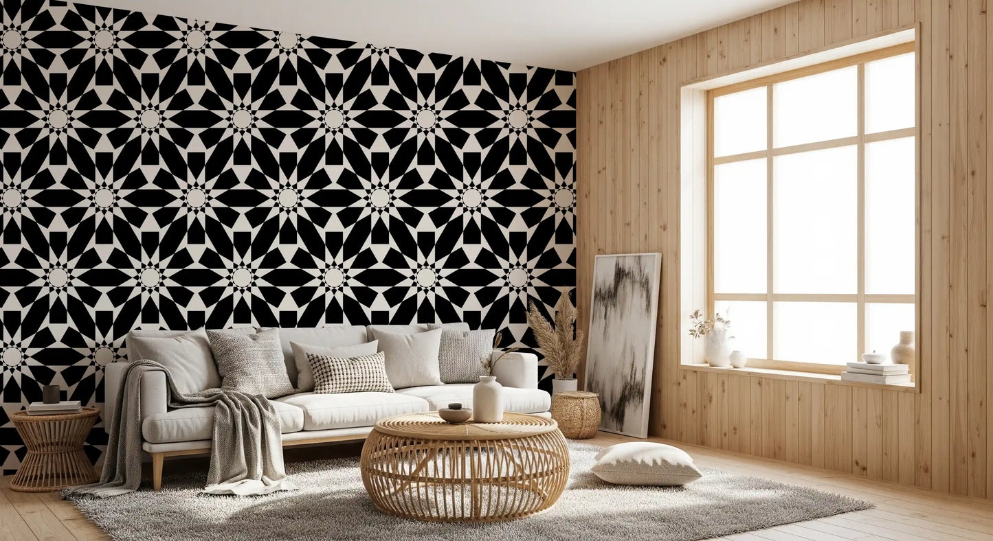 Carta da parati con motivo geometrico minimalista a stelle