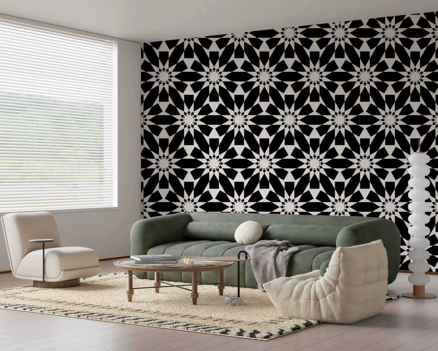 Carta da parati con motivo geometrico minimalista a stelle