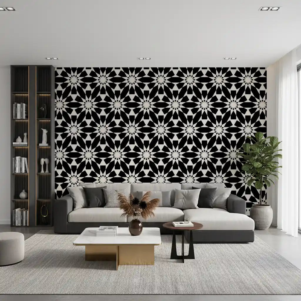 Carta da parati con motivo geometrico minimalista a stelle