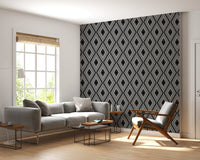 Papier peint géométrique monochrome à motif de losanges entrelacés