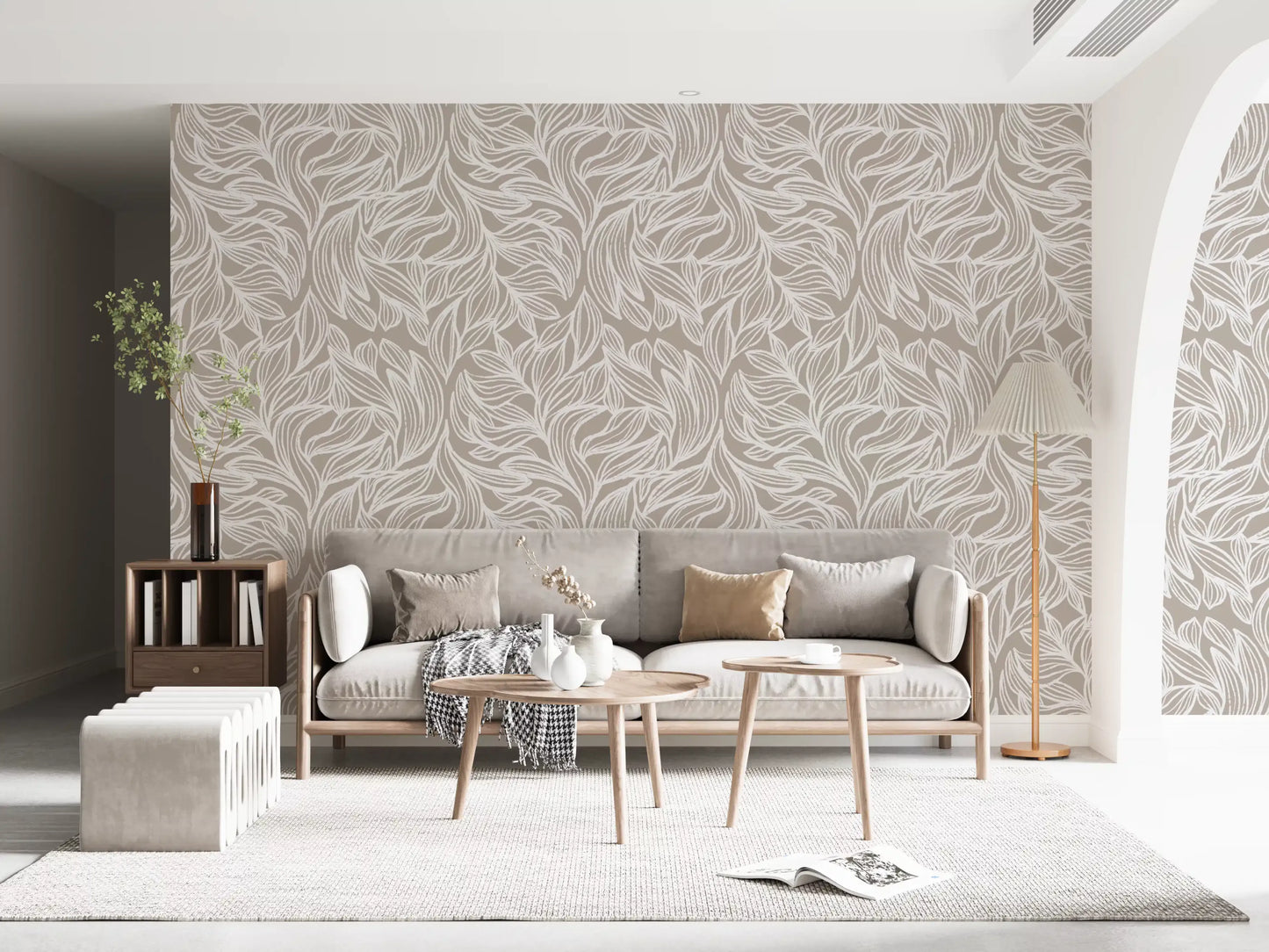 Serene Linear Foliage in Taupe Wallpaper⁠