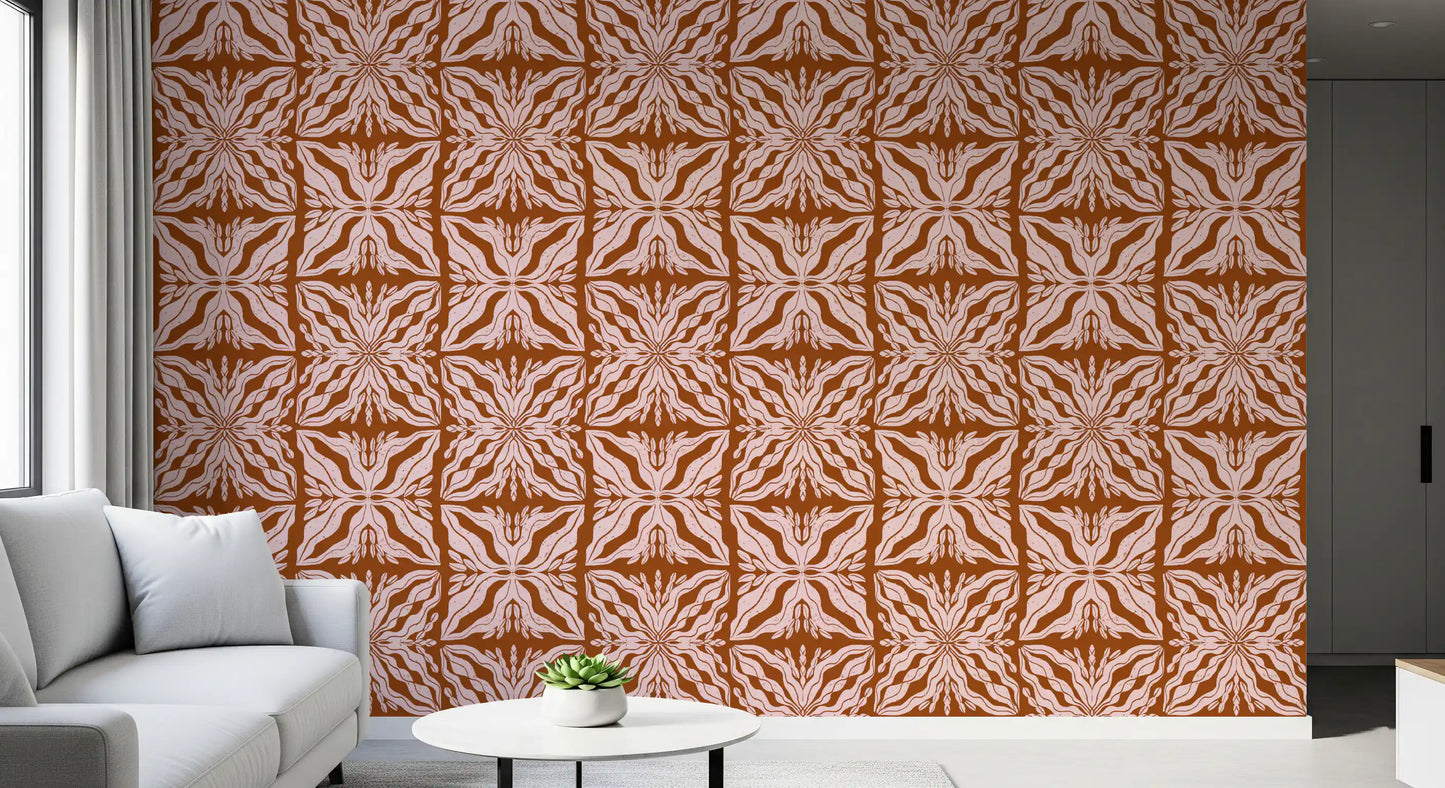 Rustic Terracotta Floral Geometric Wallpaper⁠