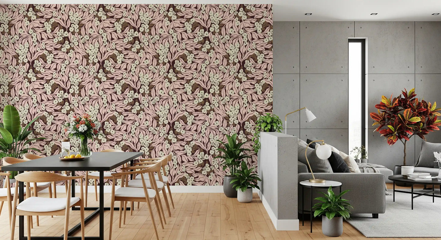 Soft Pink Garden Foliage Wallpaper⁠