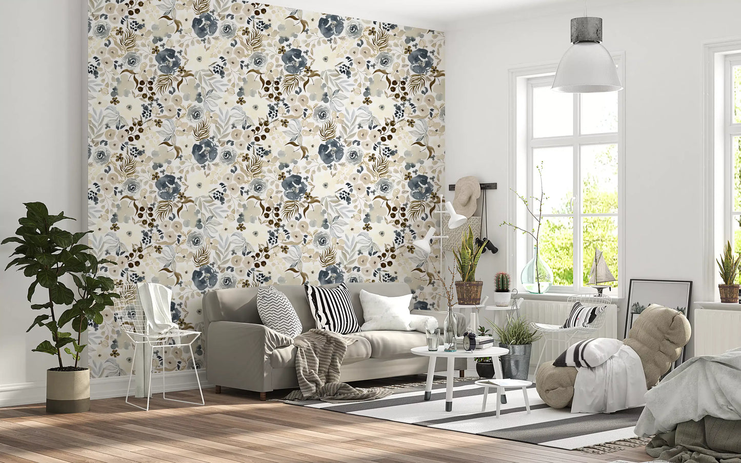 Tapet med neutrale akvarelblomster