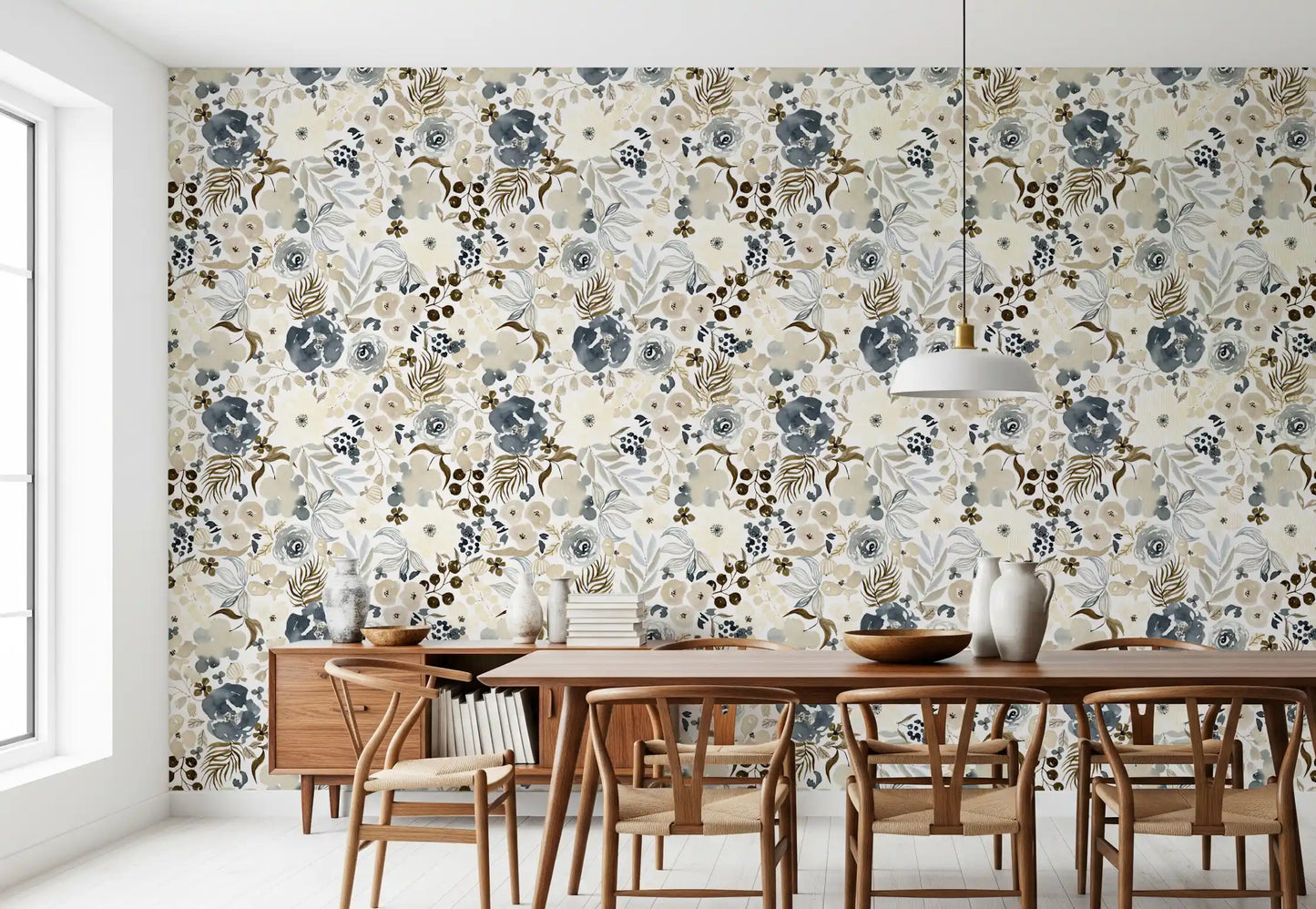 Tapet med neutrale akvarelblomster