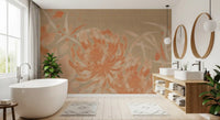 Minimalistische Wandtapete mit gemalter Chrysantheme