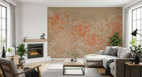 Minimalistische Wandtapete mit gemalter Chrysantheme