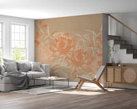Minimalistische Wandtapete mit gemalter Chrysantheme
