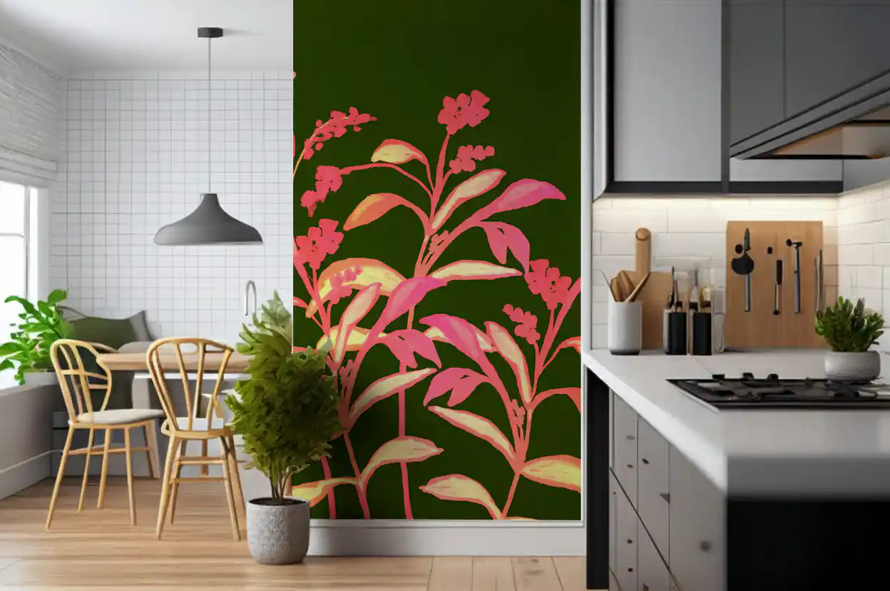 Malerisk vægmaleri med forårsblomstermotiv