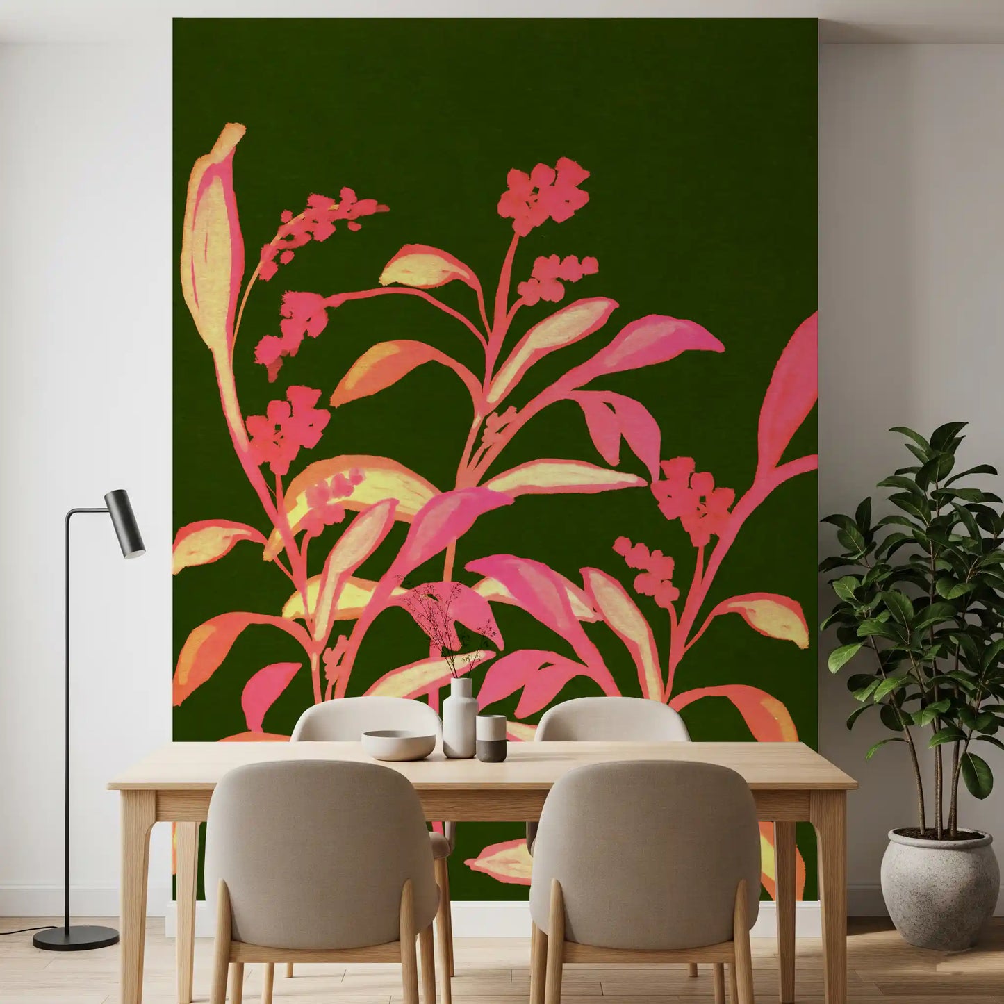 Malerisk vægmaleri med forårsblomstermotiv