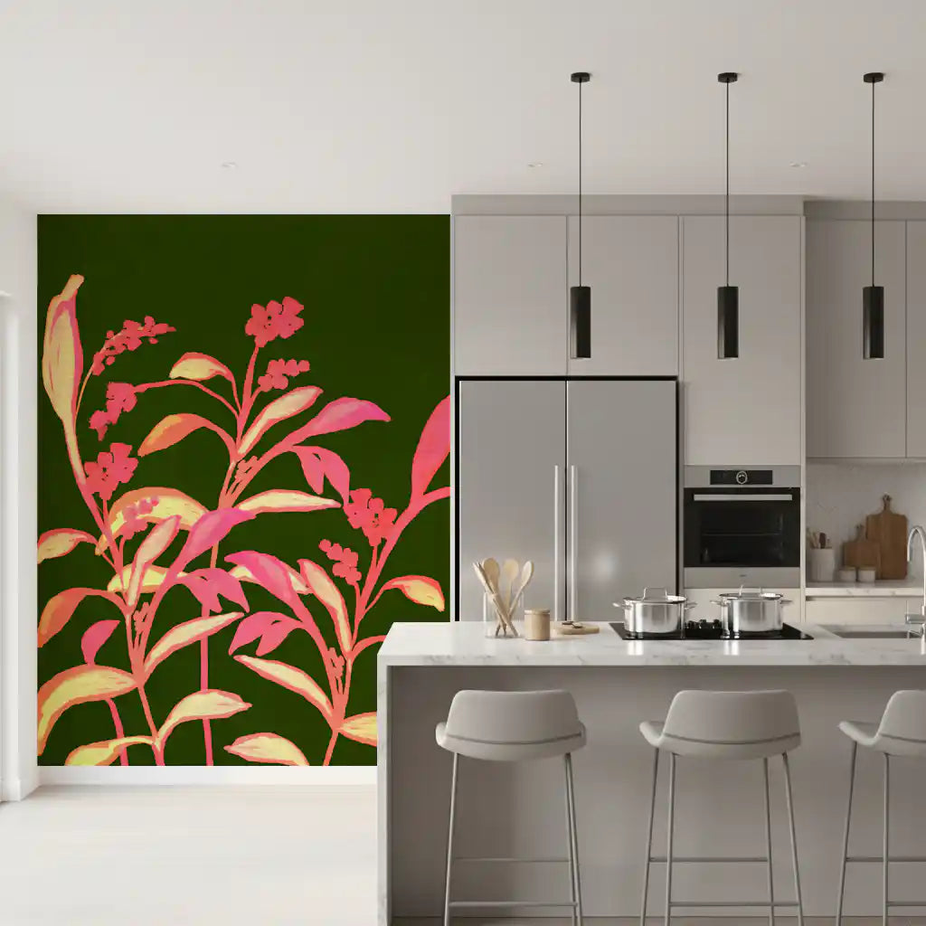 Malerisk vægmaleri med forårsblomstermotiv