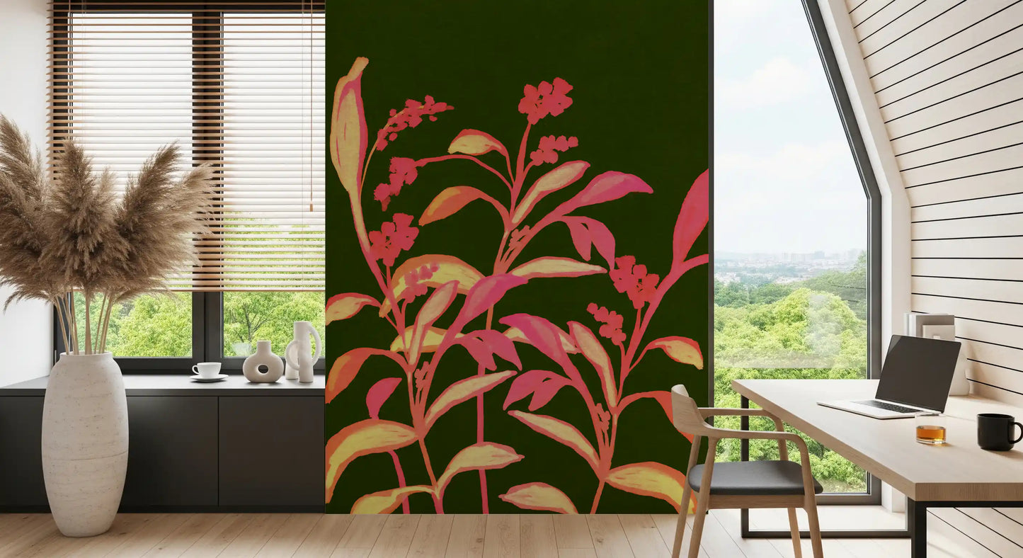 Malerisk vægmaleri med forårsblomstermotiv