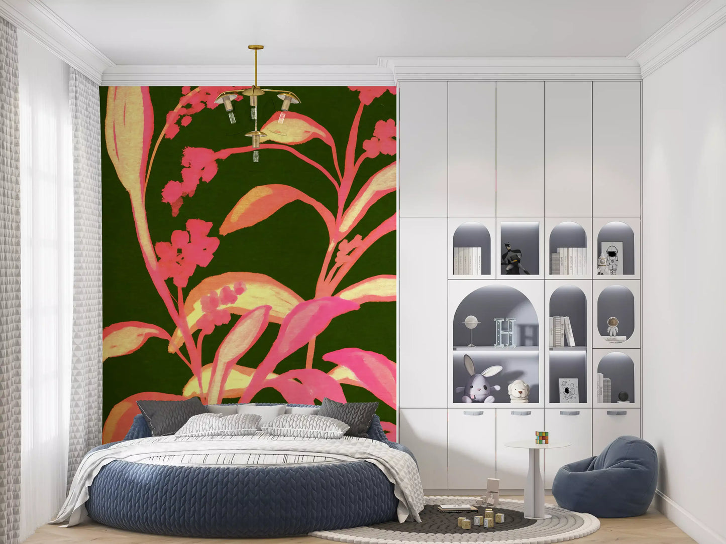 Malerisk vægmaleri med forårsblomstermotiv