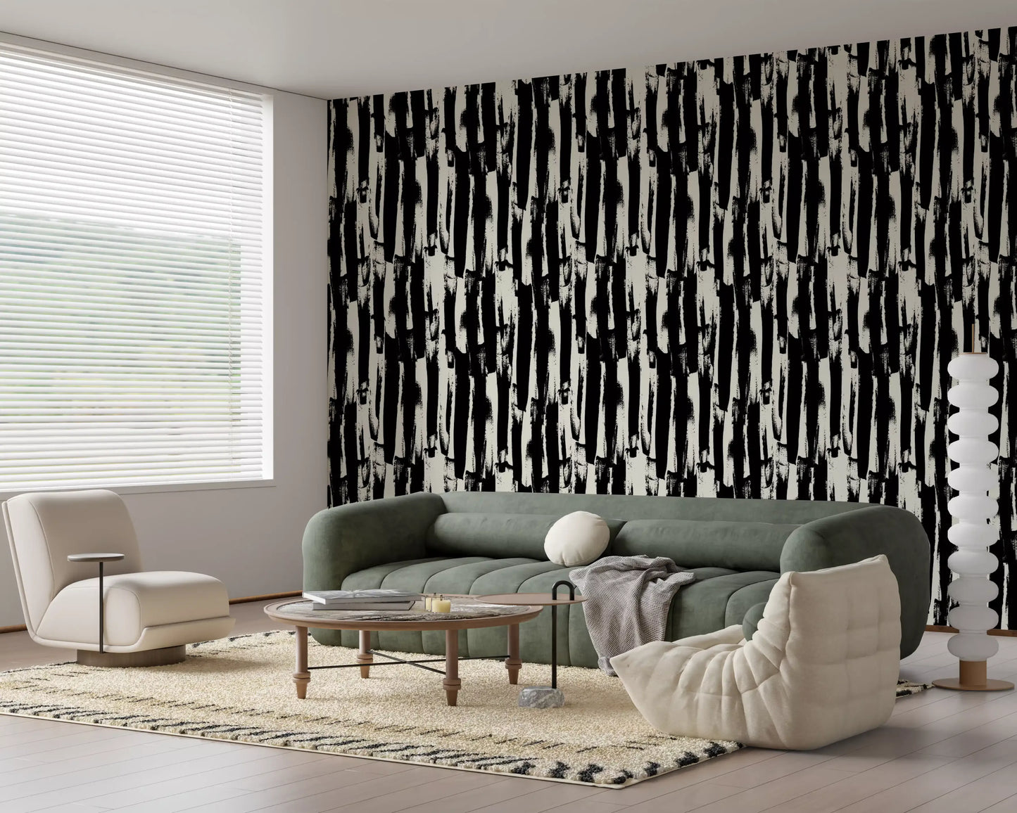 Minimalistisk tapet med lodret, malerisk stregkunst