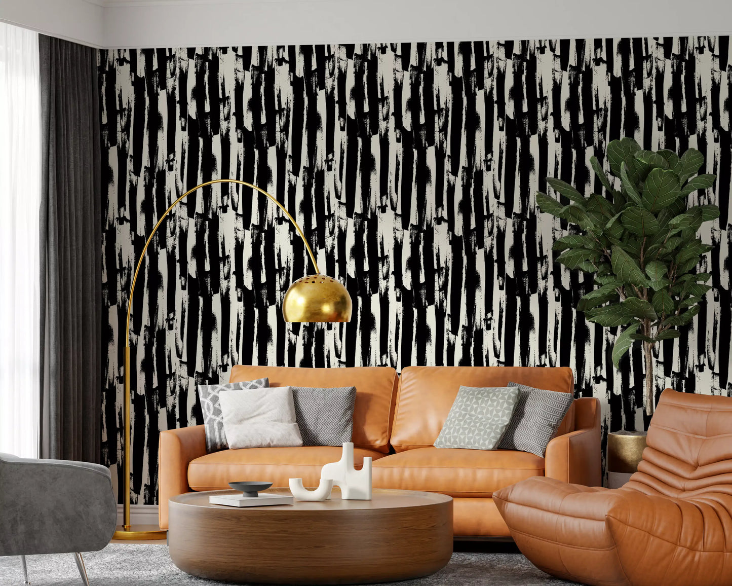 Minimalistisk tapet med lodret, malerisk stregkunst
