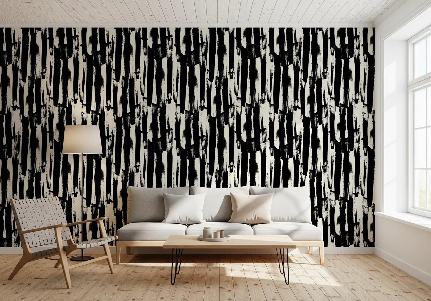 Minimalistisk tapet med lodret, malerisk stregkunst