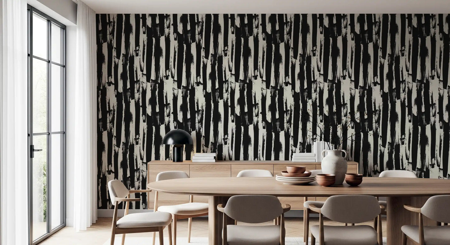Minimalistisk tapet med lodret, malerisk stregkunst