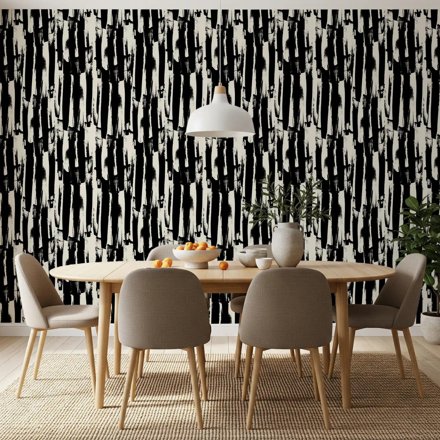 Minimalistisk tapet med lodret, malerisk stregkunst