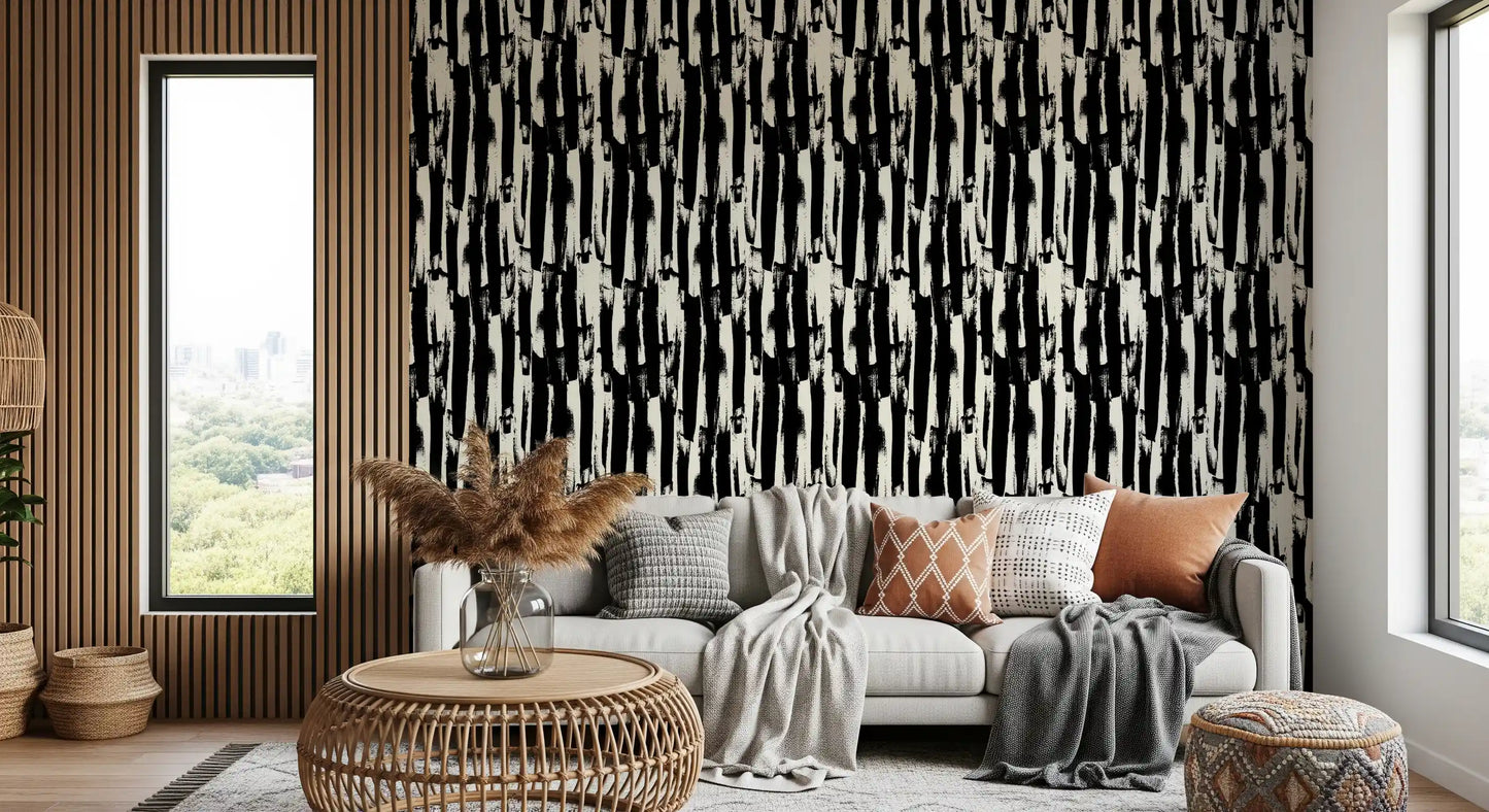 Minimalistisk tapet med lodret, malerisk stregkunst