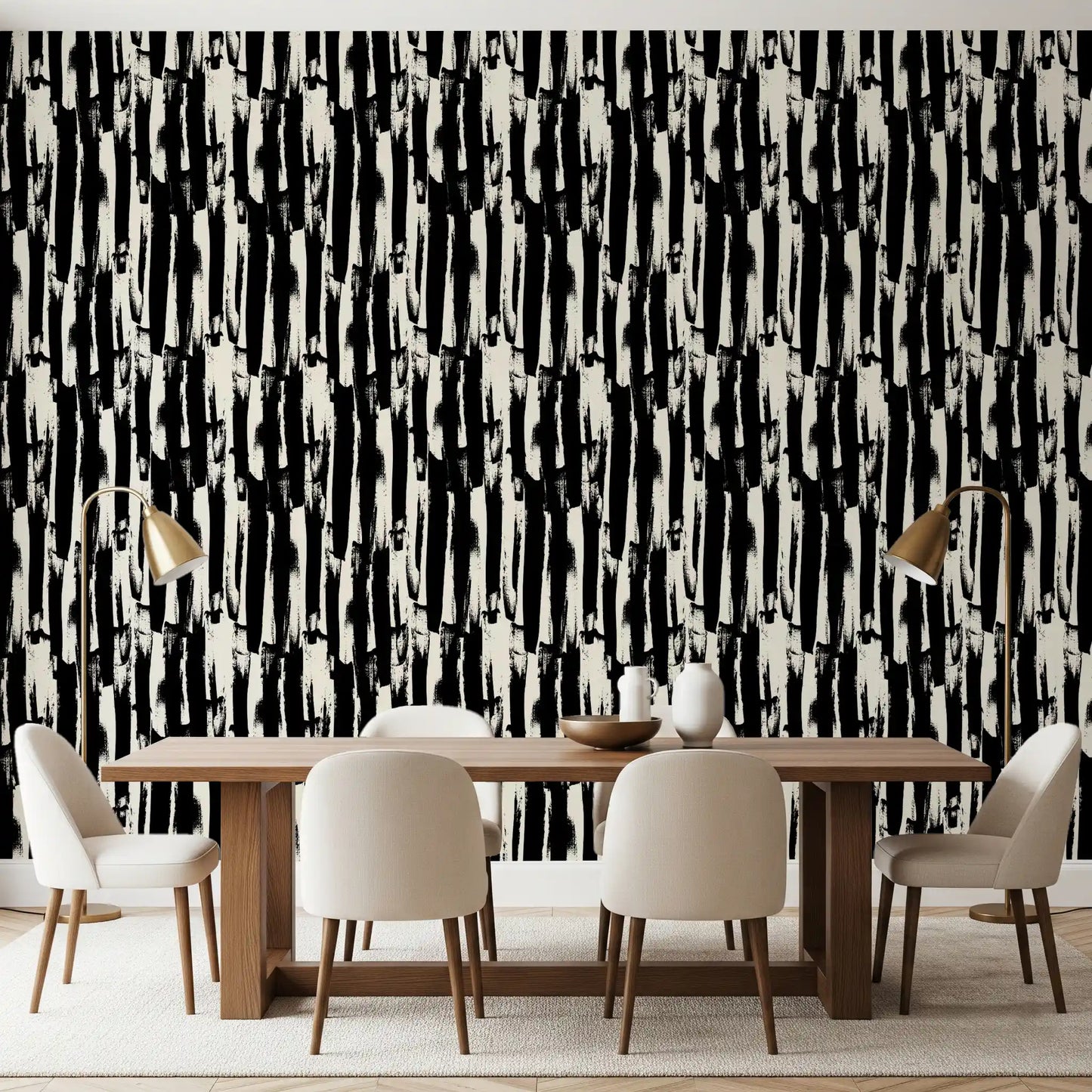 Minimalistisk tapet med lodret, malerisk stregkunst
