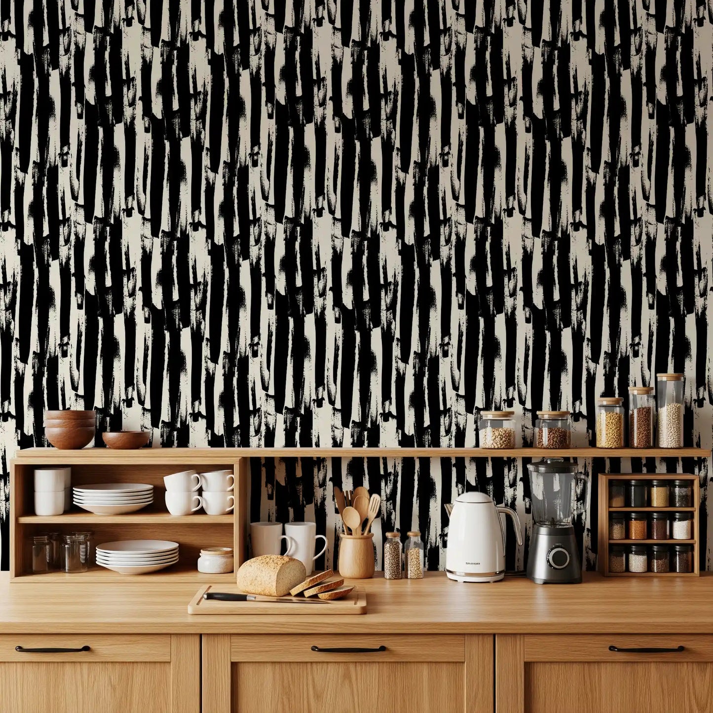 Minimalistisk tapet med lodret, malerisk stregkunst