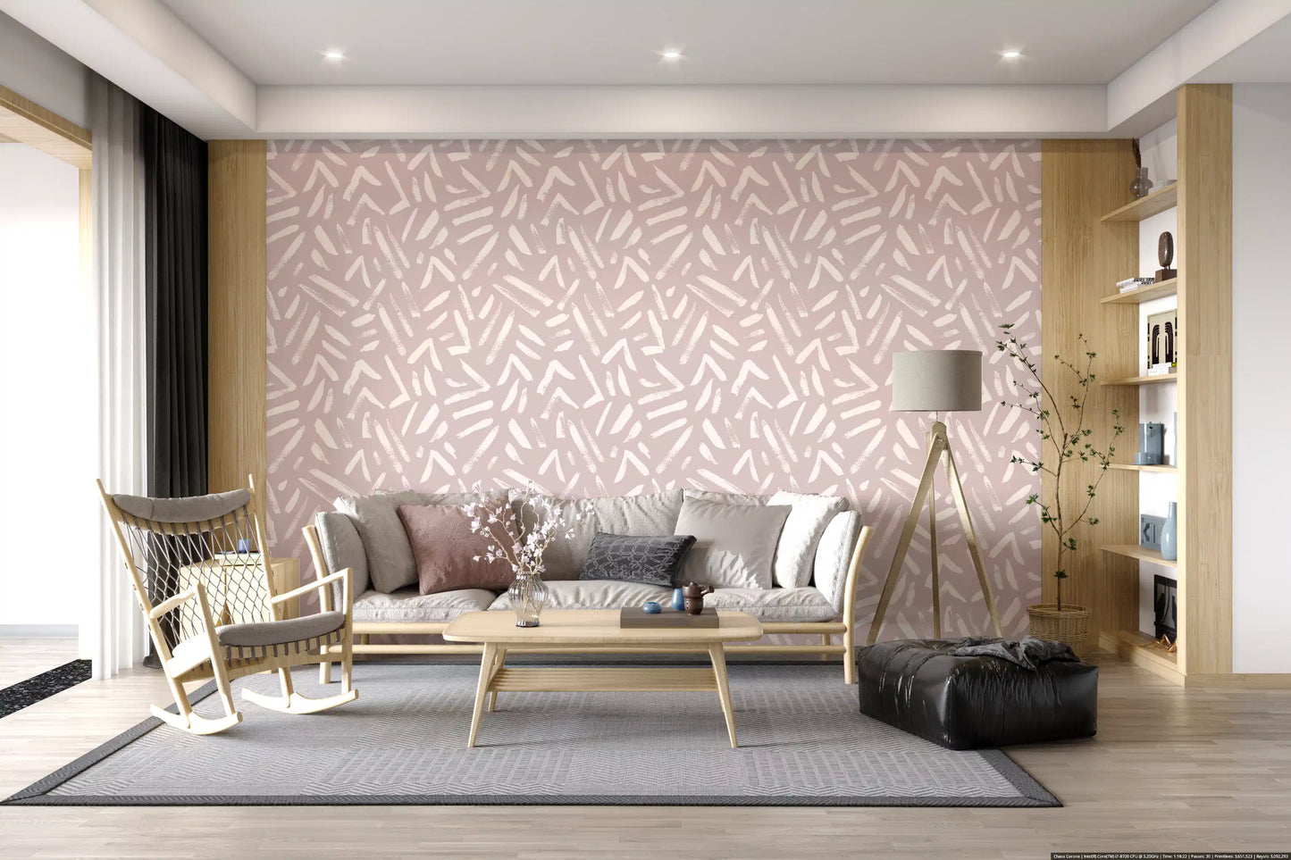 Abstrakt tapet med penselstrøg i creme og blush