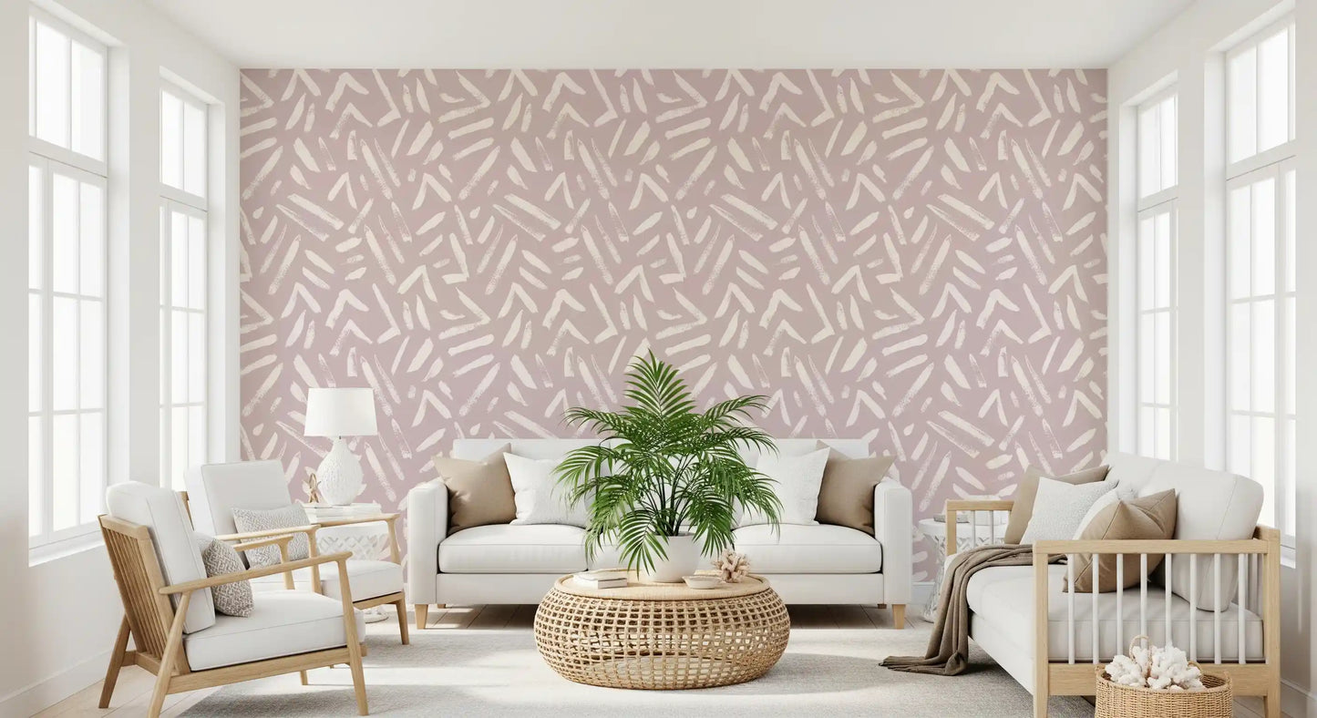Abstrakt tapet med penselstrøg i creme og blush