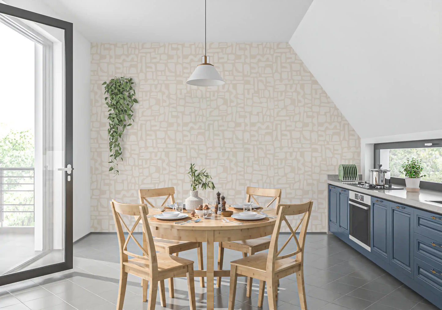 Minimalistisk tapet med bløde geometriske former
