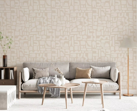 Living room styled with Minimalist Soft Geometric Shapes beige wallpaper GD11960
