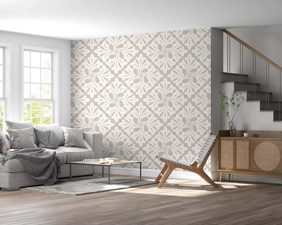 Beige damasktapet med akantusblade