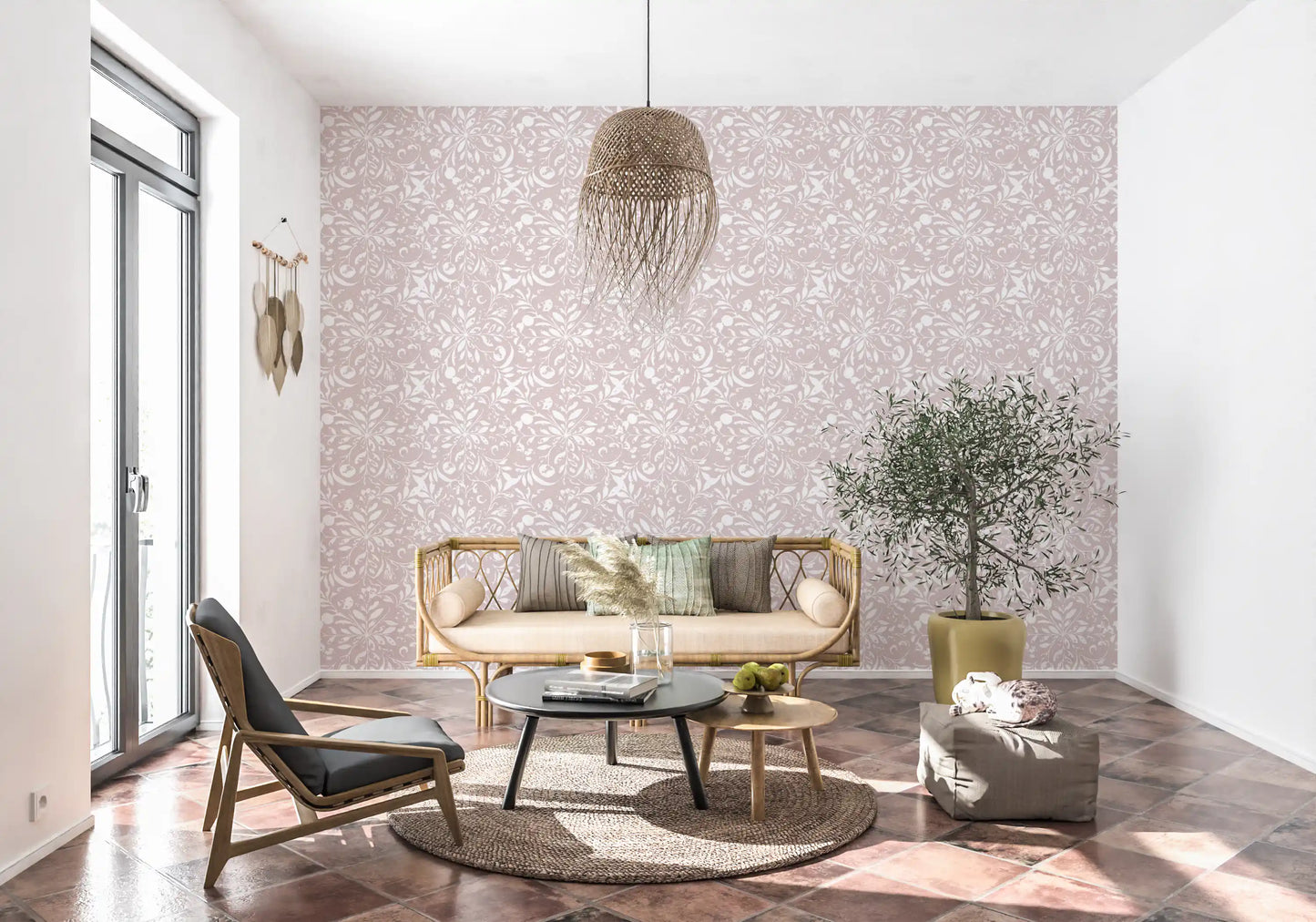 Minimalistisk tapet med blushfarvet blomstermotiv