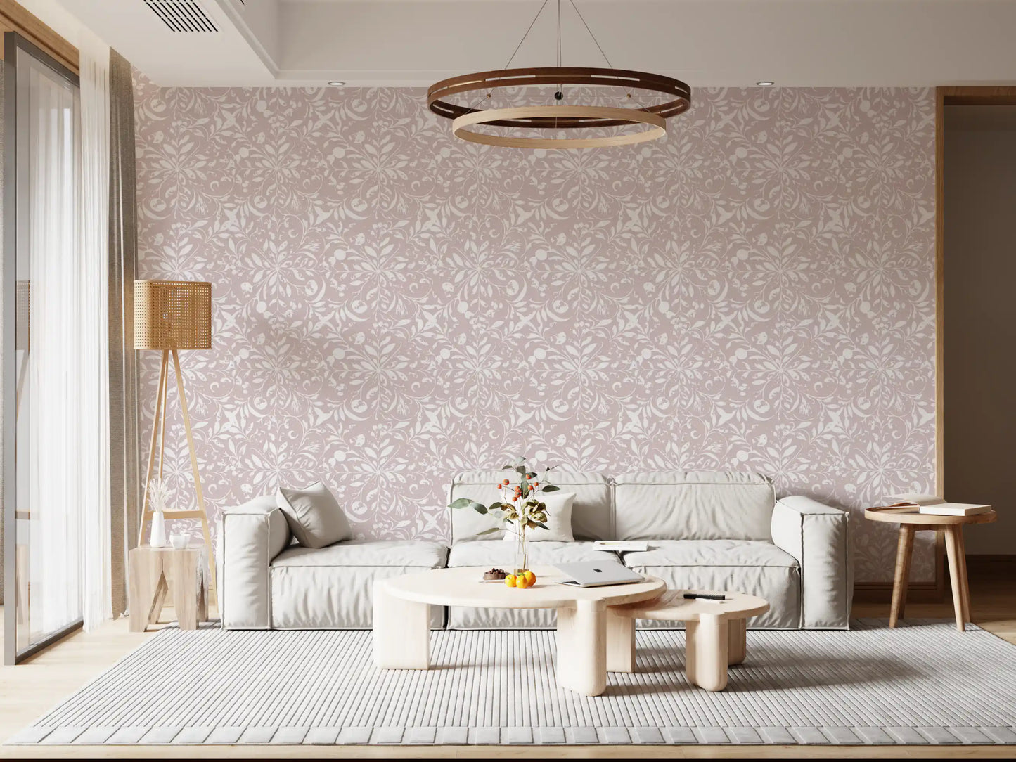 Minimalistisk tapet med blushfarvet blomstermotiv