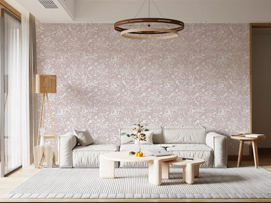 Minimalistisk tapet med blushfarvet blomstermotiv