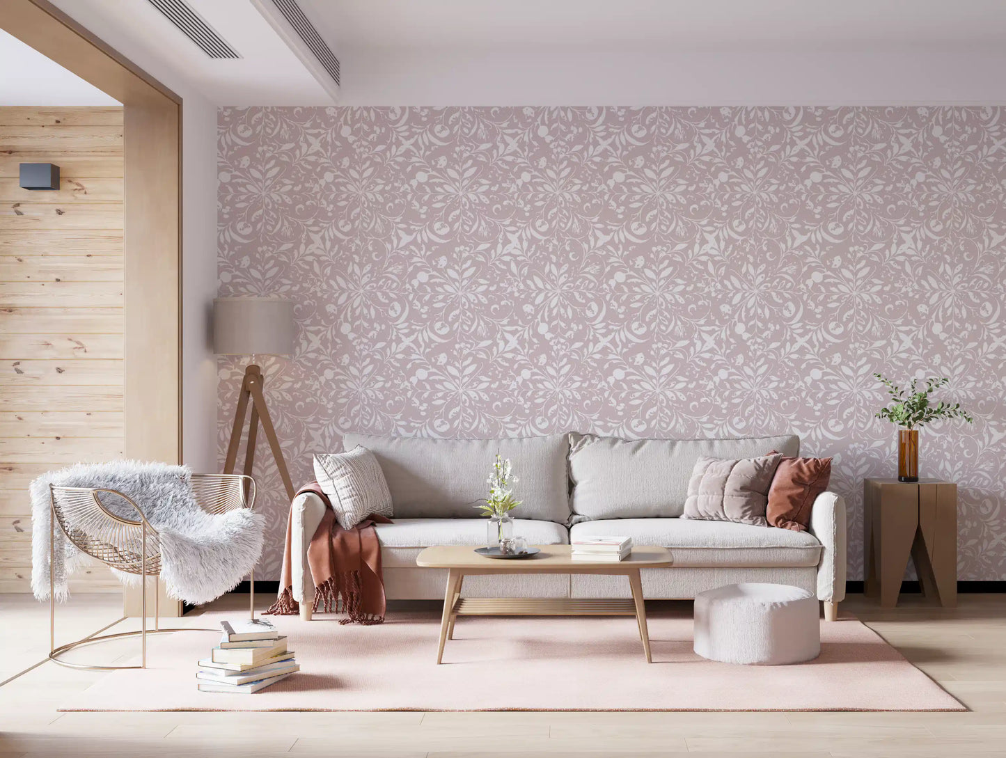 Minimalistisk tapet med blushfarvet blomstermotiv