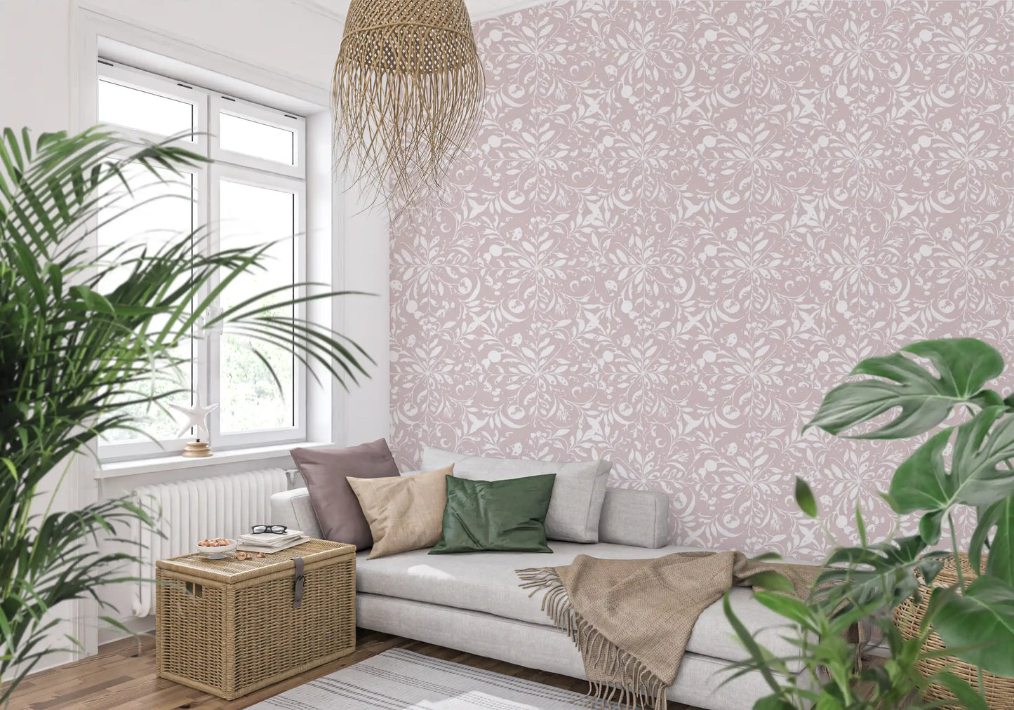 Minimalistisk tapet med blushfarvet blomstermotiv