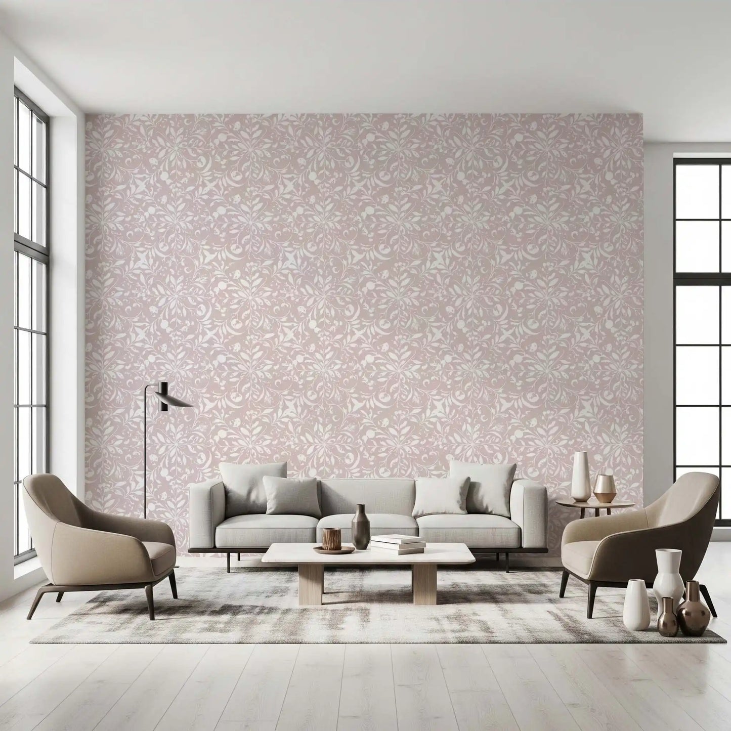 Minimalistisk tapet med blushfarvet blomstermotiv