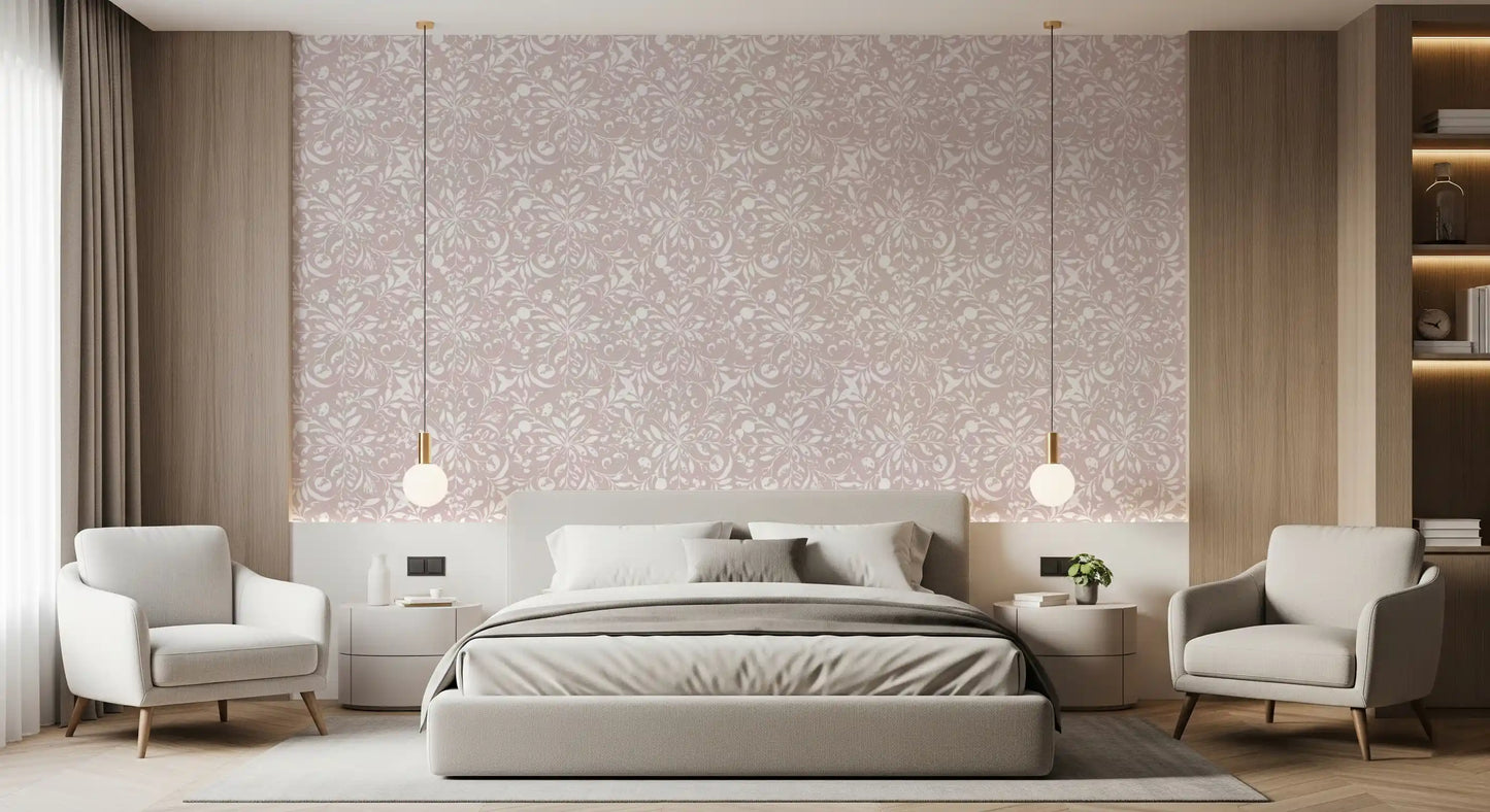 Minimalistisk tapet med blushfarvet blomstermotiv