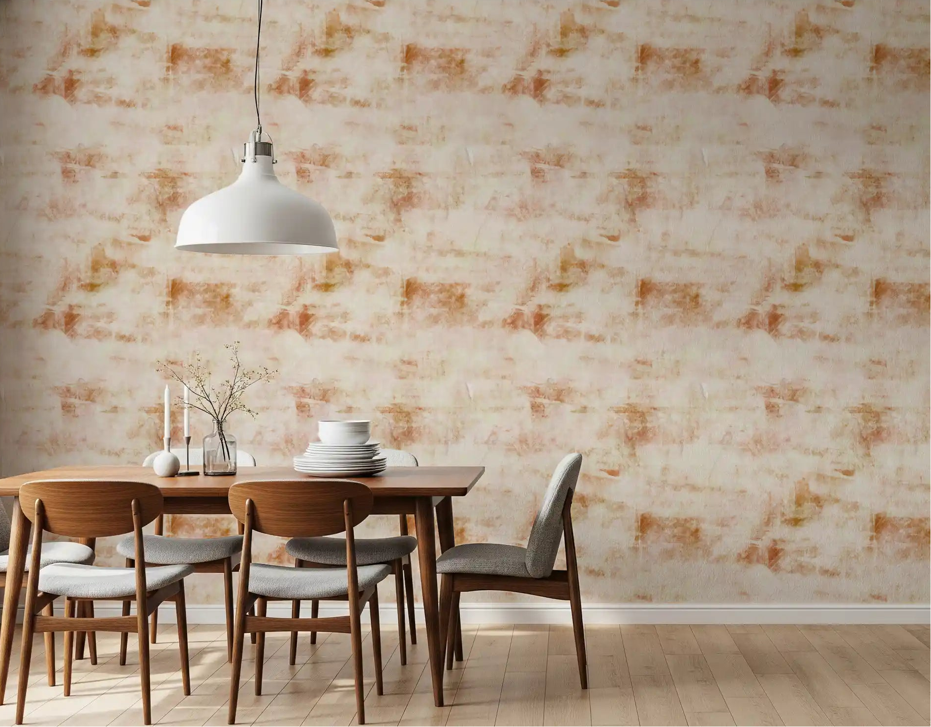 Earthy patina wallpaper warms a Dining room with weathered beige tones GD11968
