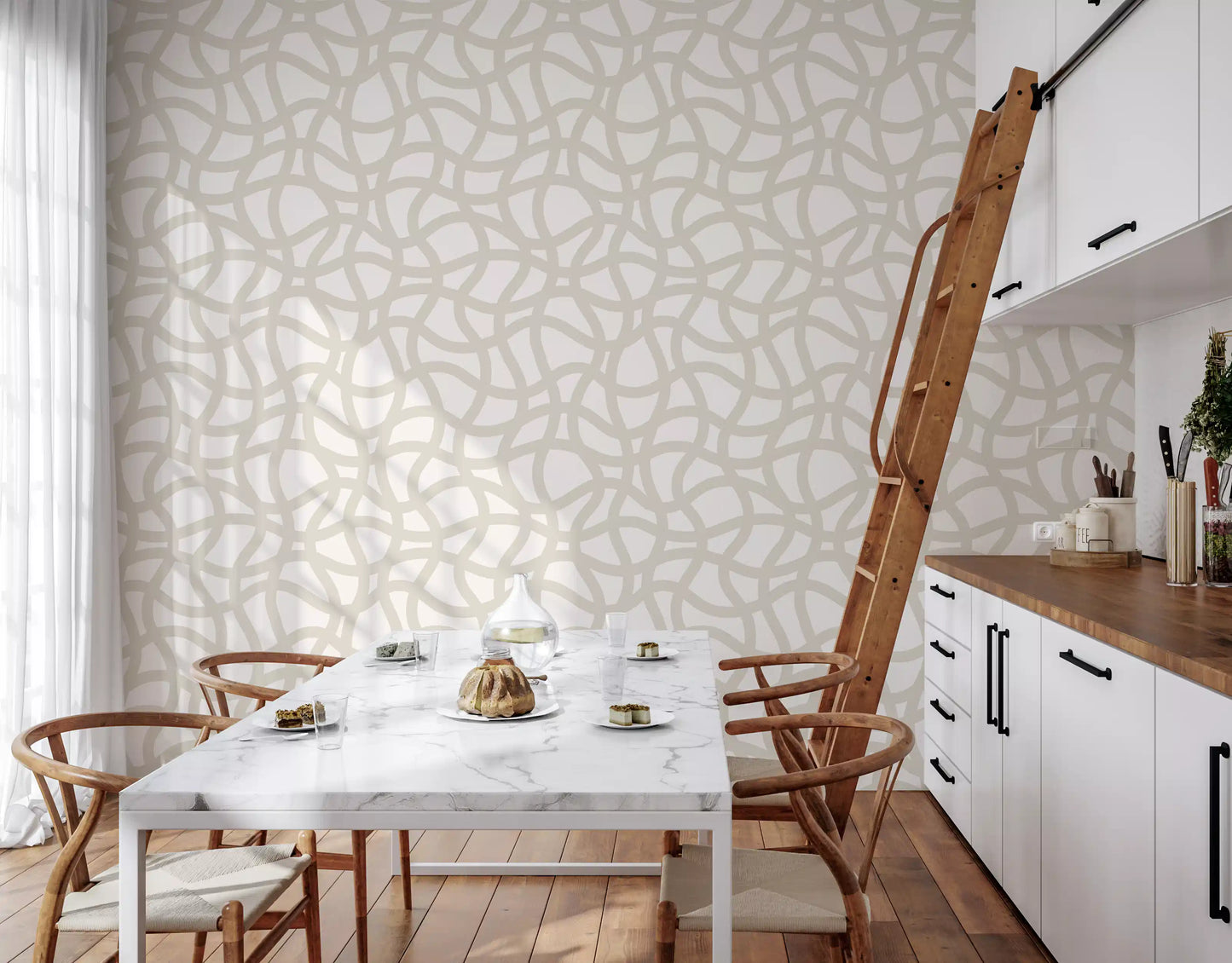 Interwoven Soft Cream Curves Wallpaper⁠