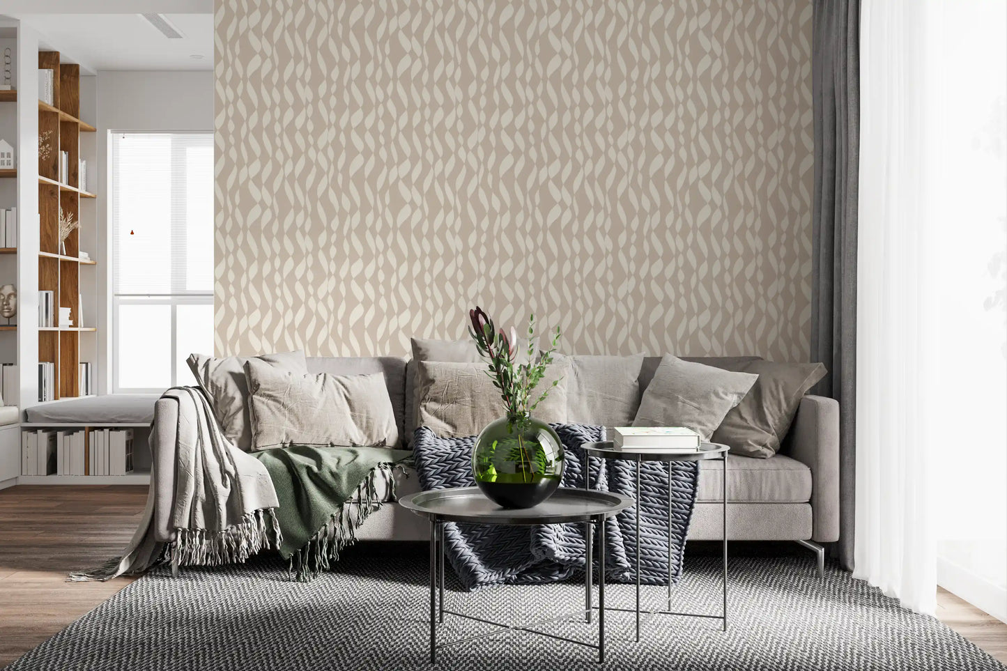 Cream Wavy Ribbon Pattern Wallpaper⁠