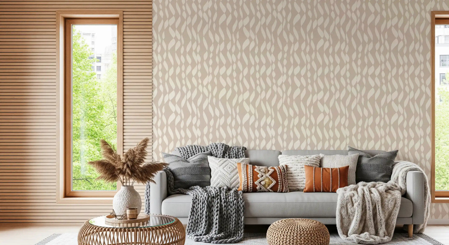 Cream Wavy Ribbon Pattern Wallpaper⁠
