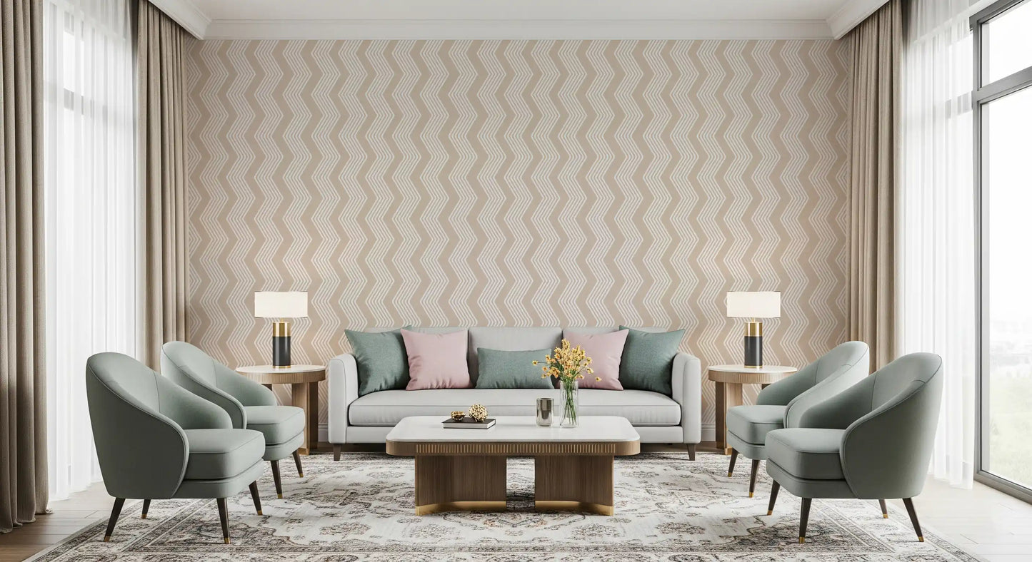 Papier peint beige à motif de lignes en zigzag
