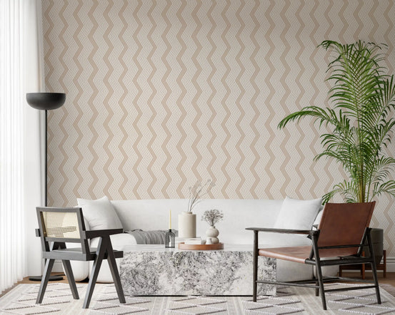 Beige zigzag line pattern wallpaper styling a calm living room GD11983