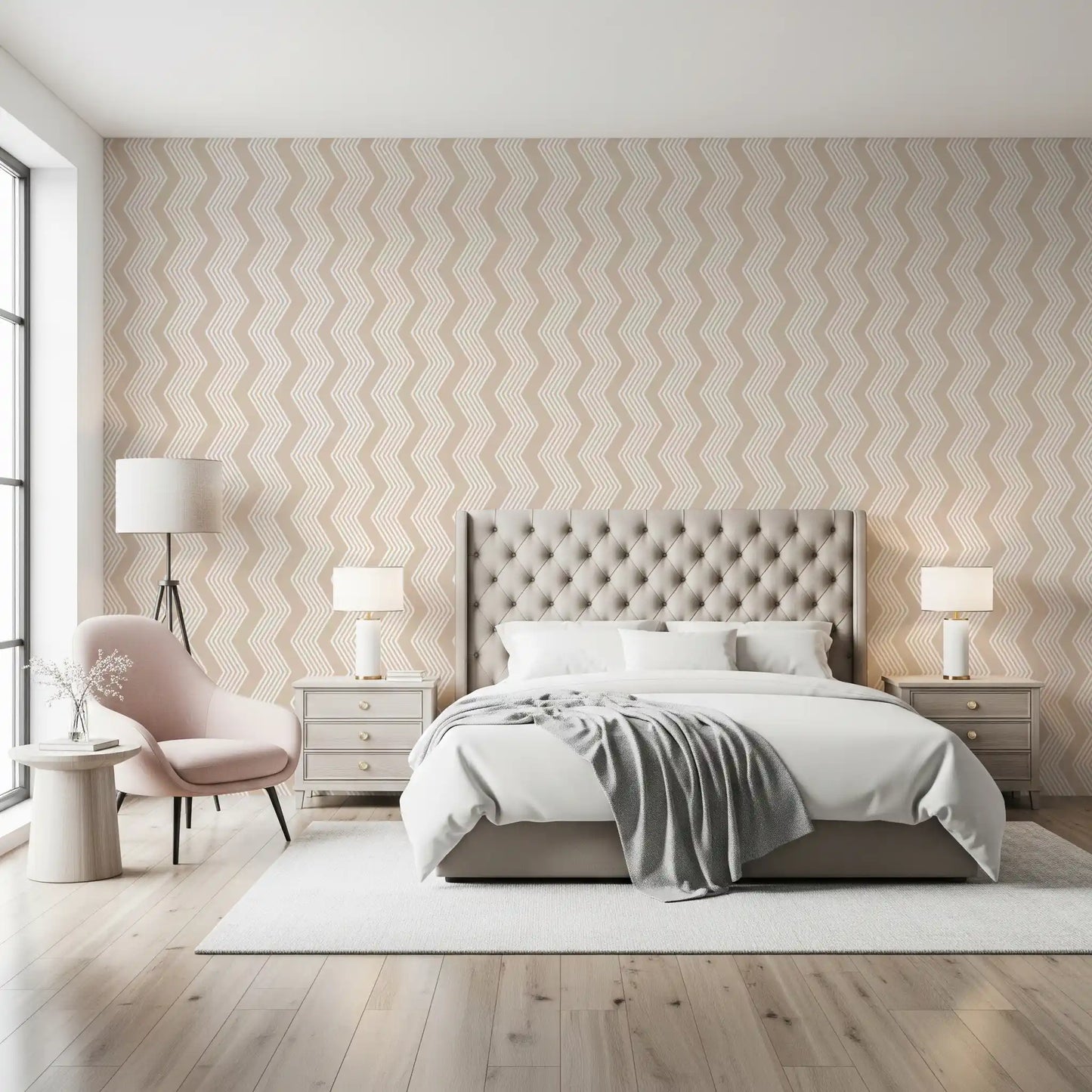 Papier peint beige à motif de lignes en zigzag